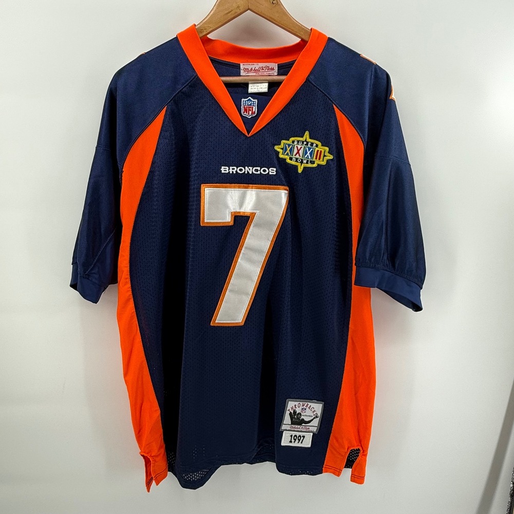 Mitchell & Ness Denver Broncos John Elway 7 Jersey Super Bowl XXXII 1997 Navy 52